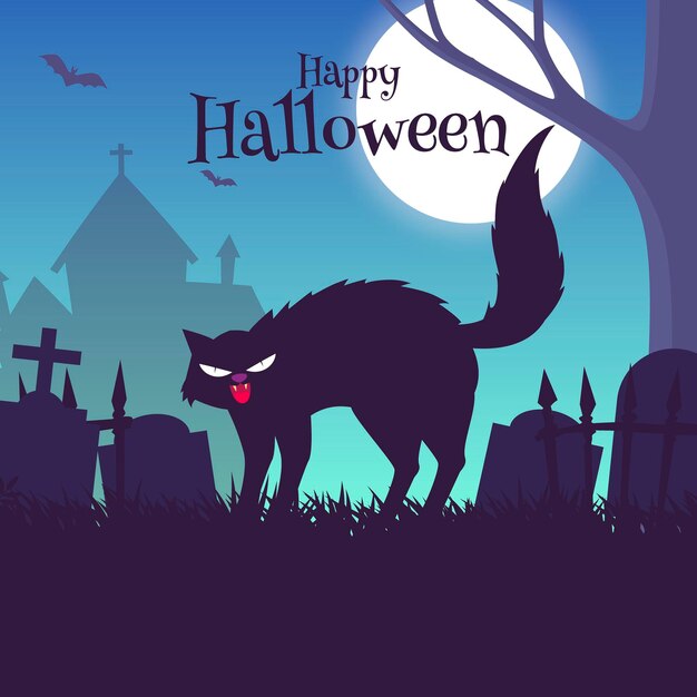 Flache Halloween-Katzenillustration