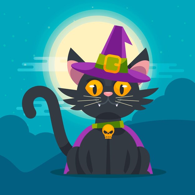 Flache halloween katzenillustration