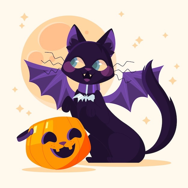 Kostenloser Vektor flache halloween katzenillustration