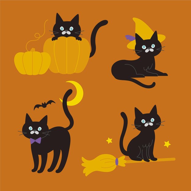 Flache halloween katzenillustration