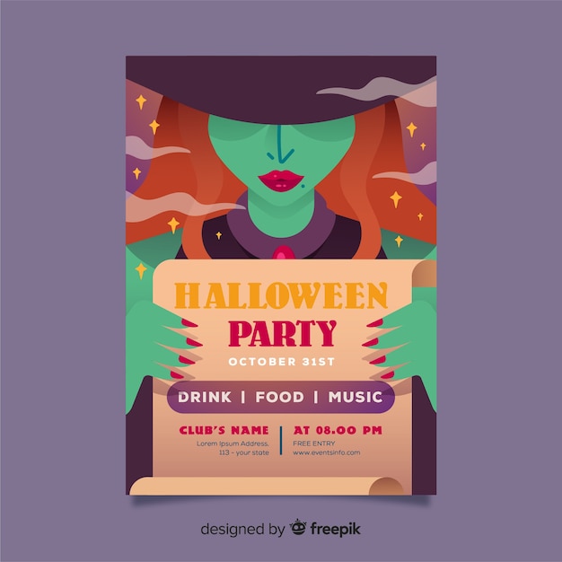 Kostenloser Vektor flache halloween-party-plakat-vorlage