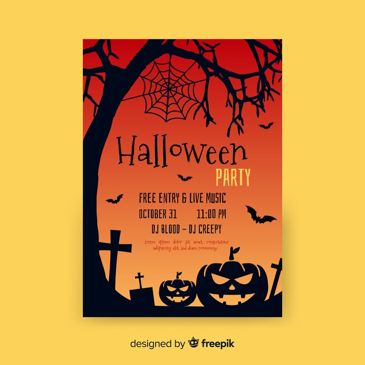 Kostenlose Vektor flache halloween-party-vorlage