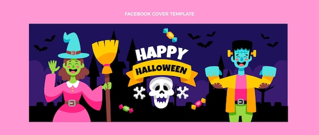 Flache Halloween-Social-Media-Cover-Vorlage