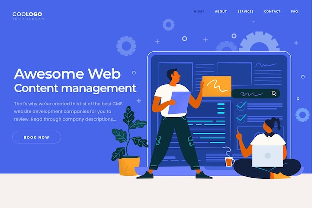 Kostenloser Vektor flache hand gezeichnete cms landingpage vorlage