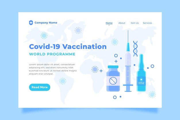 Flache Hand gezeichnete Coronavirus-Impfstoff-Webvorlage dargestellt