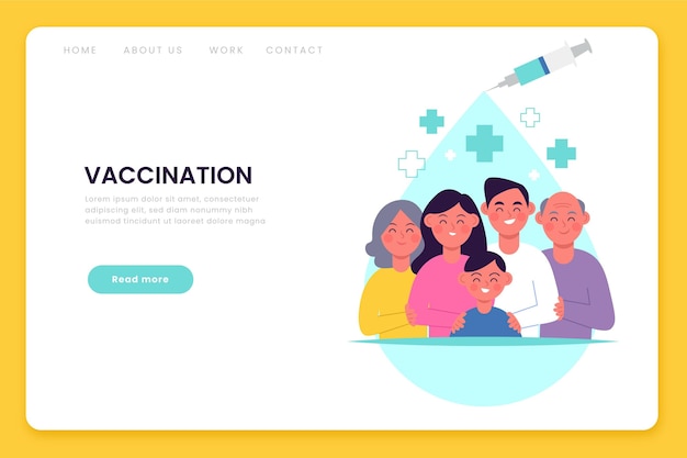 Kostenloser Vektor flache hand gezeichnete coronavirus-impfstoff-webvorlage dargestellt