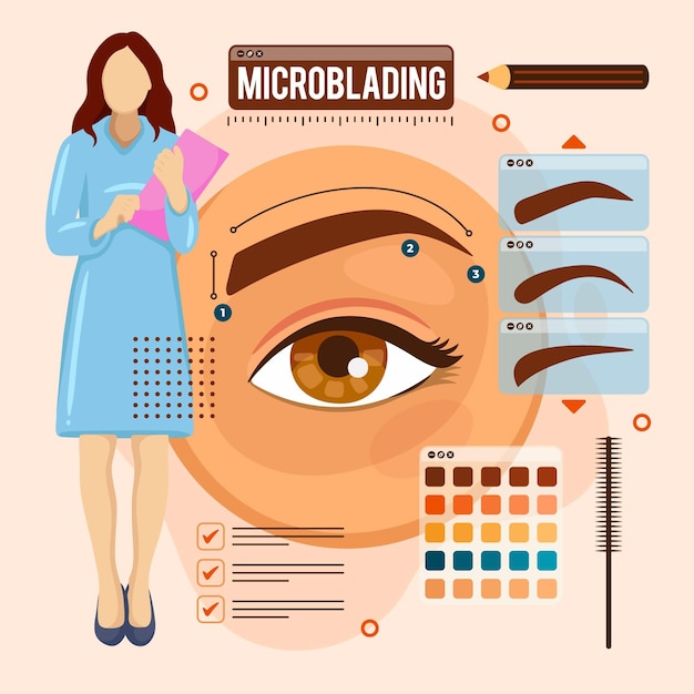 Kostenloser Vektor flache hand gezeichnete microblading-illustration