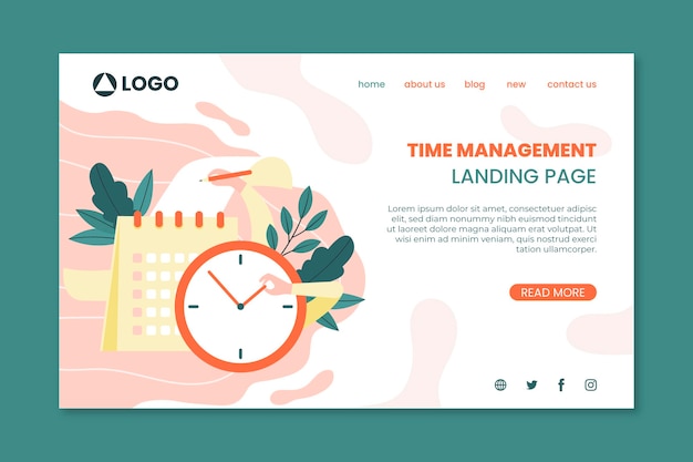 Flache hand gezeichnete zeitmanagement-landingpage-vorlage