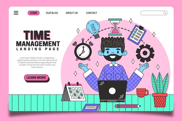 Kostenloser Vektor flache hand gezeichnete zeitmanagement-landingpage