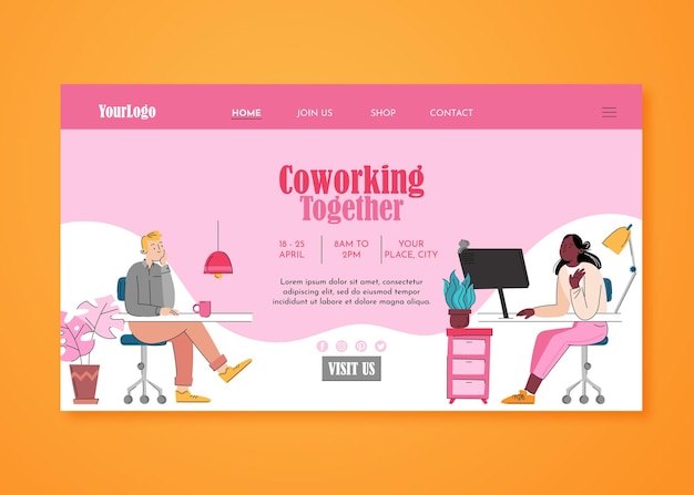 Flache, handgezeichnete coworking-landingpage