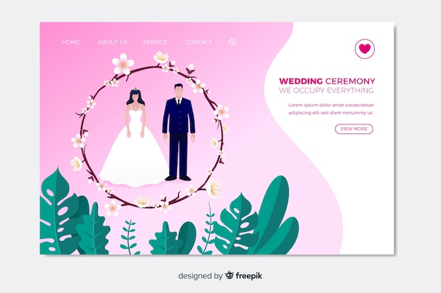 Kostenloser Vektor flache hochzeit landing page vorlage