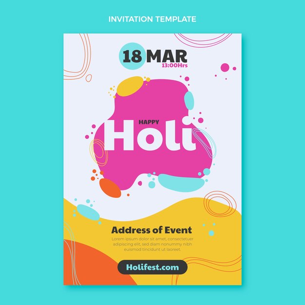 Flache Holi-Einladungsvorlage