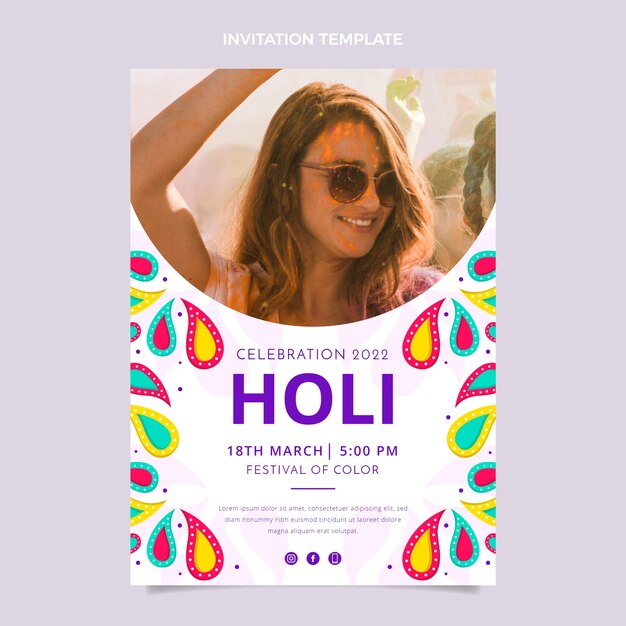 Flache Holi-Einladungsvorlage