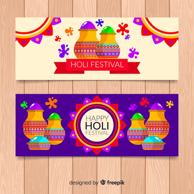 Kostenloser Vektor flache holi festival banner