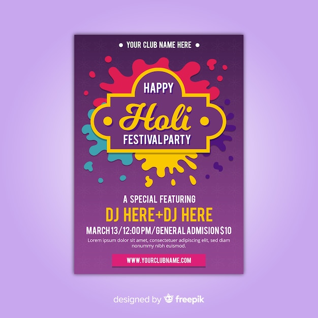 Flache holi festival flyer vorlage