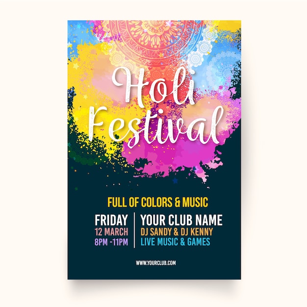 Flache holi festival plakat vorlage