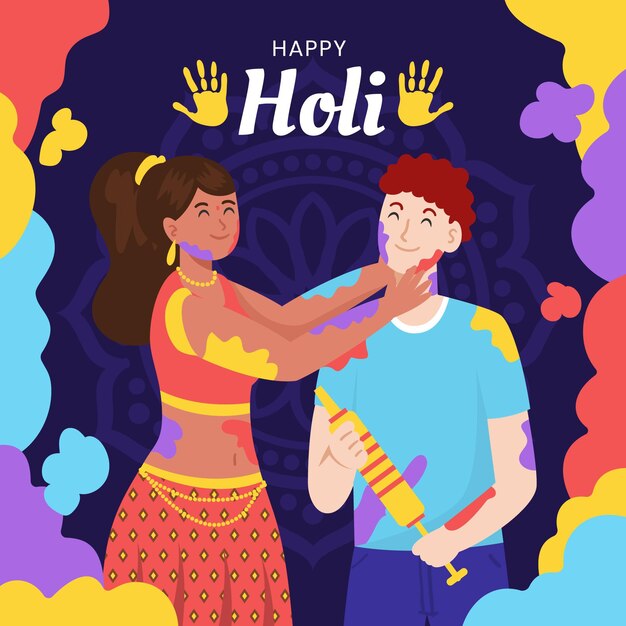 Flache holi festivalillustration