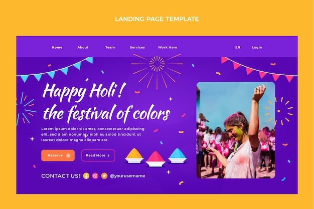 Kostenloser Vektor flache holi-landingpage-vorlage