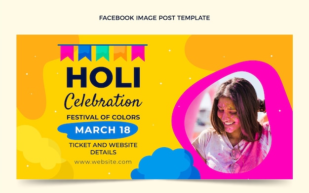 Flache Holi-Social-Media-Beitragsvorlage