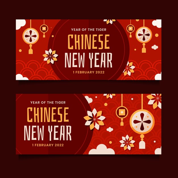 Flache horizontale banner des chinesischen neujahrsverkaufs eingestellt