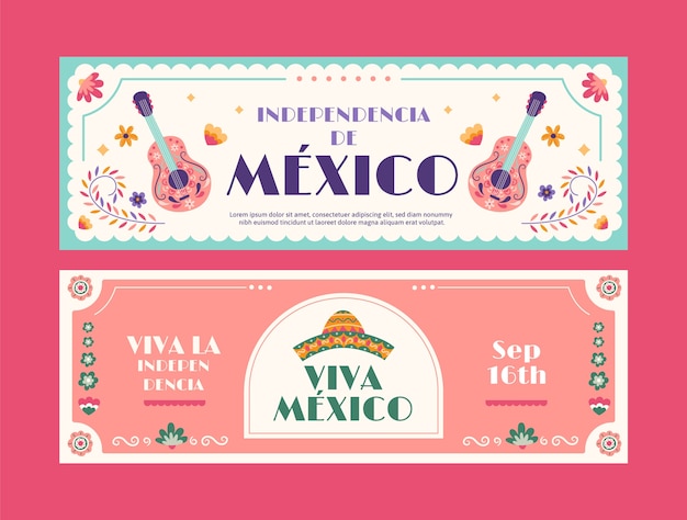 Kostenloser Vektor flache horizontale banner für die unabhängigkeitsfeier von mexiko