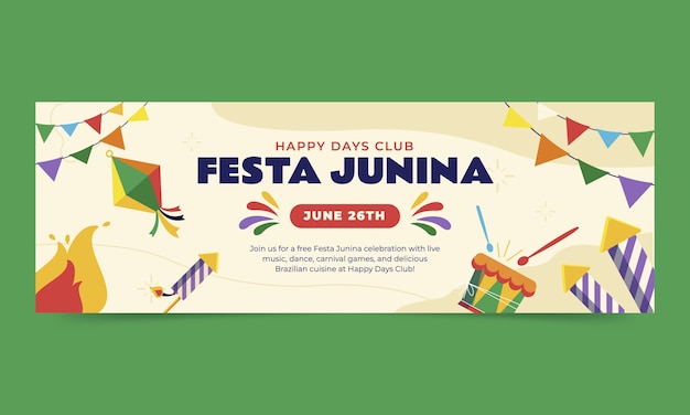 Kostenloser Vektor flache horizontale bannervorlage für brasilianische festas juninas feiern