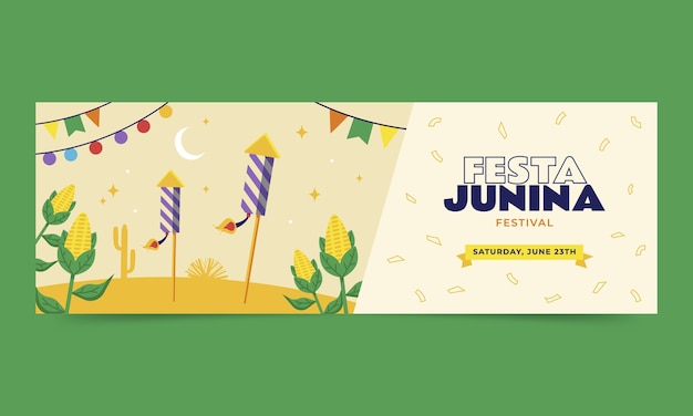 Kostenloser Vektor flache horizontale bannervorlage für brasilianische festas juninas feiern