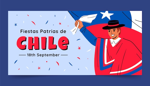 Kostenloser Vektor flache horizontale bannervorlage für chilenische fiestas patrias-feierlichkeiten