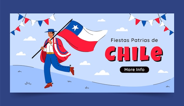 Kostenloser Vektor flache horizontale bannervorlage für chilenische fiestas patrias-feierlichkeiten