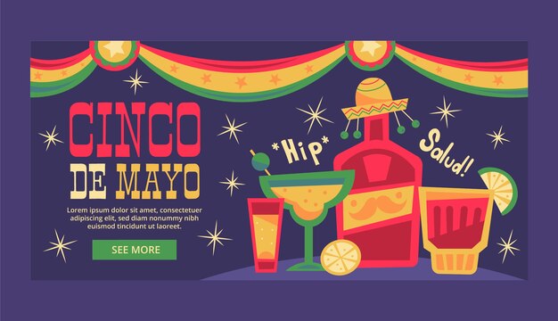 Flache horizontale Bannervorlage für Cinco de Mayo