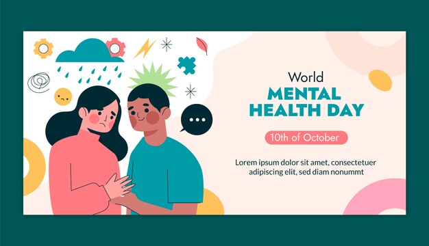 Flache horizontale Bannervorlage für das Bewusstsein für den Welttag der psychischen Gesundheit