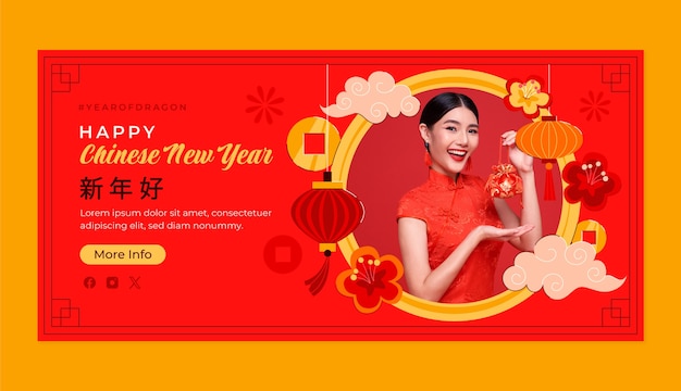 flache horizontale Bannervorlage für das chinesische Neujahrsfest