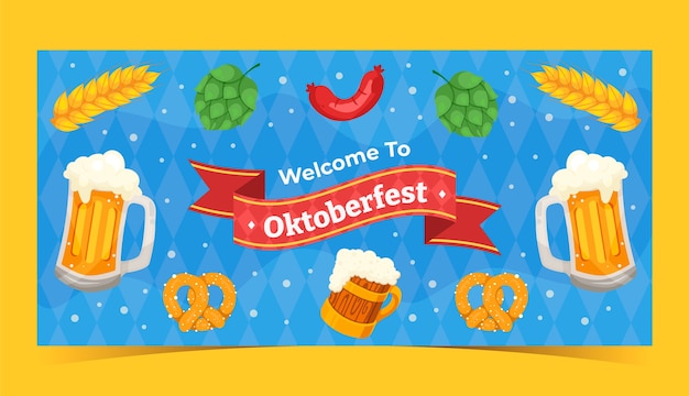 Flache horizontale bannervorlage für das oktoberfest-bierfest