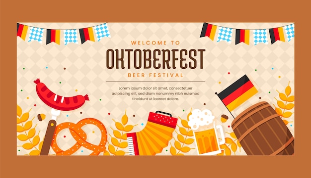 Kostenloser Vektor flache horizontale bannervorlage für das oktoberfest-bierfest