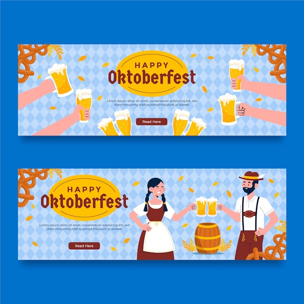 Kostenloser Vektor flache horizontale bannervorlage für das oktoberfest-bierfestival