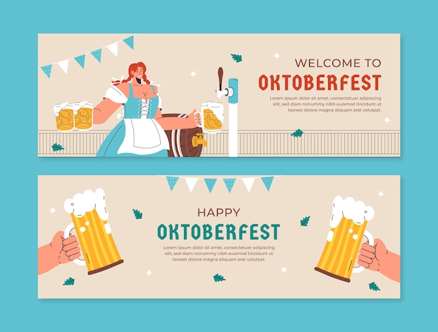 Kostenloser Vektor flache horizontale bannervorlage für das oktoberfest-bierfestival