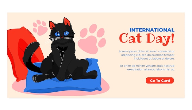 Flache horizontale bannervorlage für den internationalen katzentag