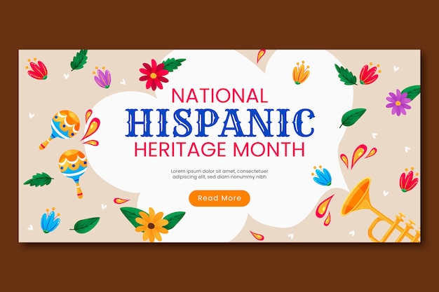 Flache horizontale bannervorlage für den monat des nationalen hispanischen erbes