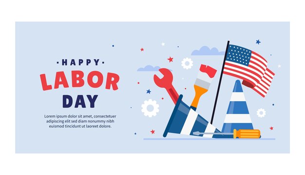 flache horizontale Bannervorlage für die Feier des amerikanischen Arbeiterstages