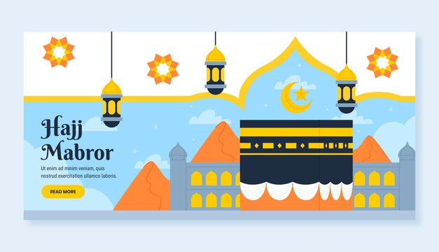 Flache horizontale bannervorlage für die islamische hadsch-pilgerreise