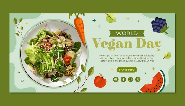 Flache horizontale Bannervorlage für die Veranstaltung zum Weltvegantag