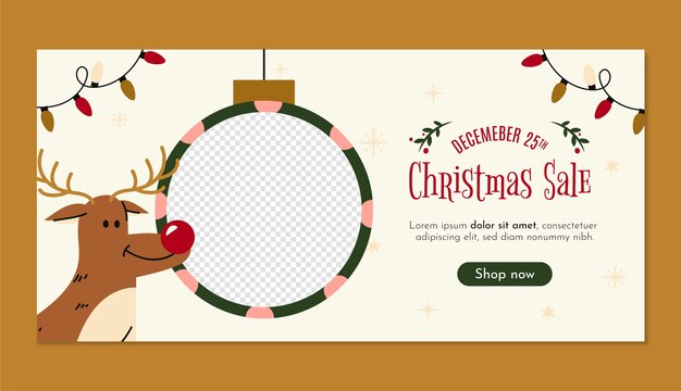 Flache horizontale Bannervorlage für die Weihnachtszeit