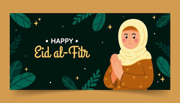 Kostenloser Vektor flache horizontale bannervorlage für eid al-fitr