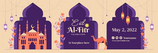 Flache horizontale bannervorlage für eid al-fitr