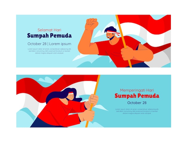Kostenloser Vektor flache horizontale bannervorlage für indonesische sumpah pemuda