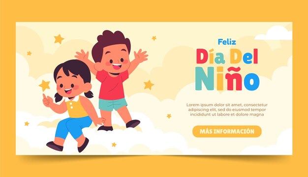 Flache horizontale Bannervorlage für Kindertagsfeier auf Spanisch