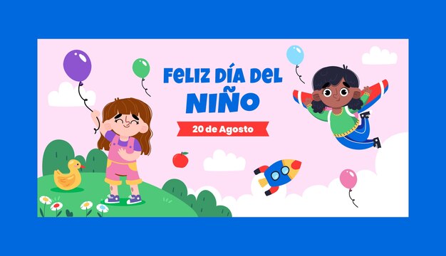 Flache horizontale Bannervorlage für Kindertagsfeier auf Spanisch