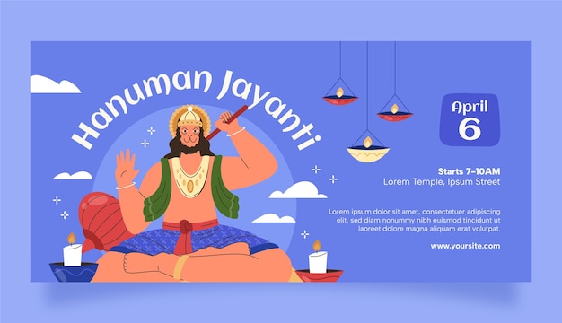 Kostenloser Vektor flache horizontale bannervorlage von hanuman jayanti