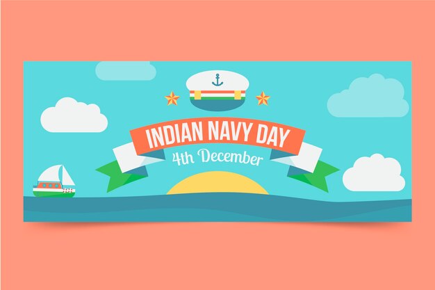 Kostenloser Vektor flache horizontale fahne des indischen marinetages