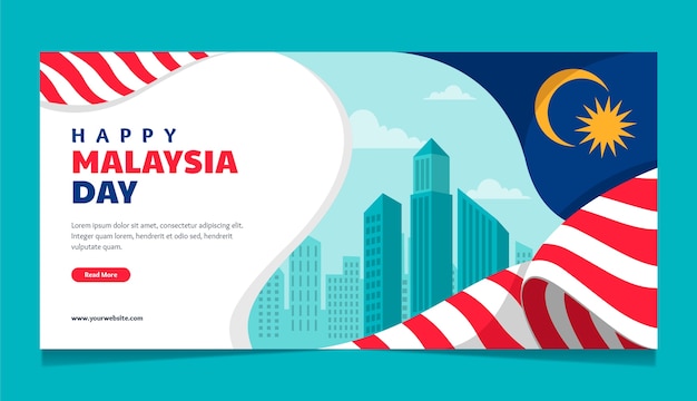Kostenloser Vektor flache horizontale fahnenschablone für malaysia-tagesfeier